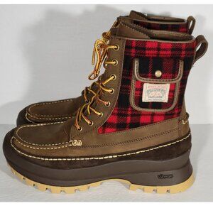 Polo Country Ralph Lauren Ranger Plaid Suede Boots Vibram Red Brown Men's Sz 10